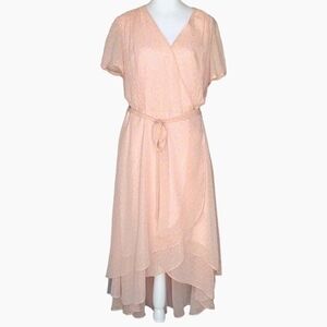 Betsey Johnson Dress Size 14 Peach Call of the Wild Leopard Print Wrap FRO1W90